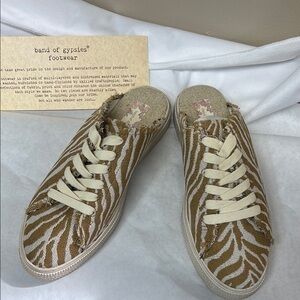 Band of Gypsies Coast Vegan Natural Zebra Woven Canvas Sneaker Mule shoes